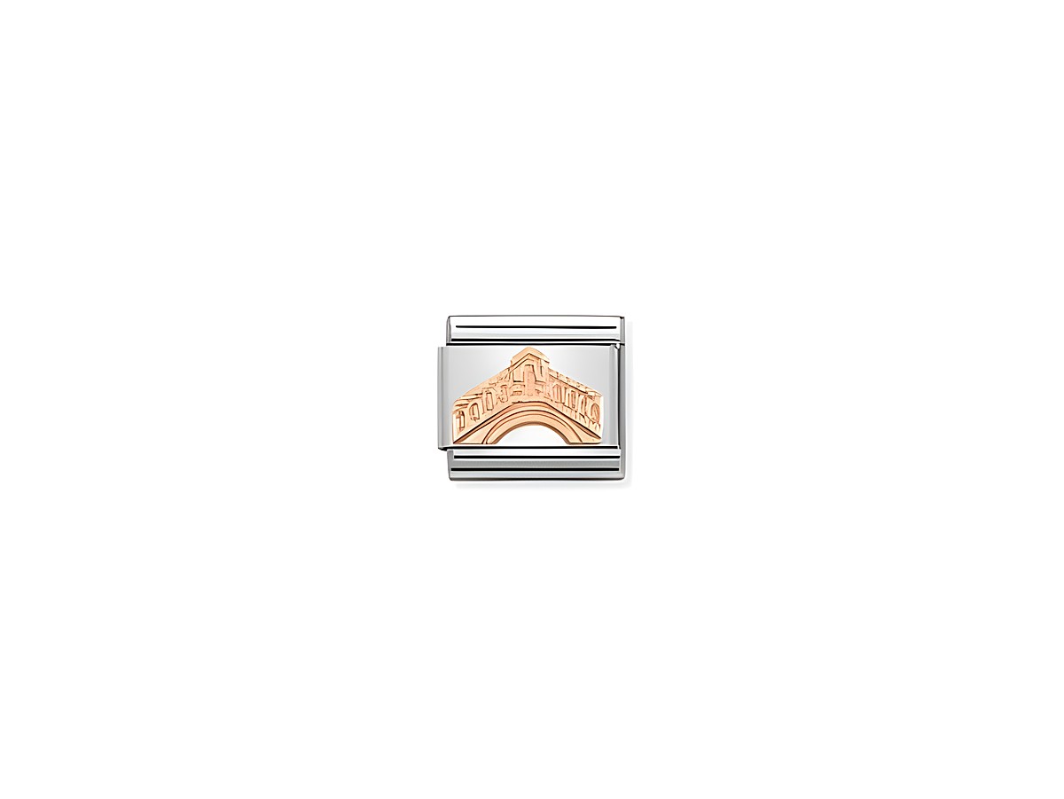 Ein Edelstahl und Roségold Anhänger mit einem Relief der Rialtobrücke, elegant im Design und ideal für individuelle Schmuckkreationen.