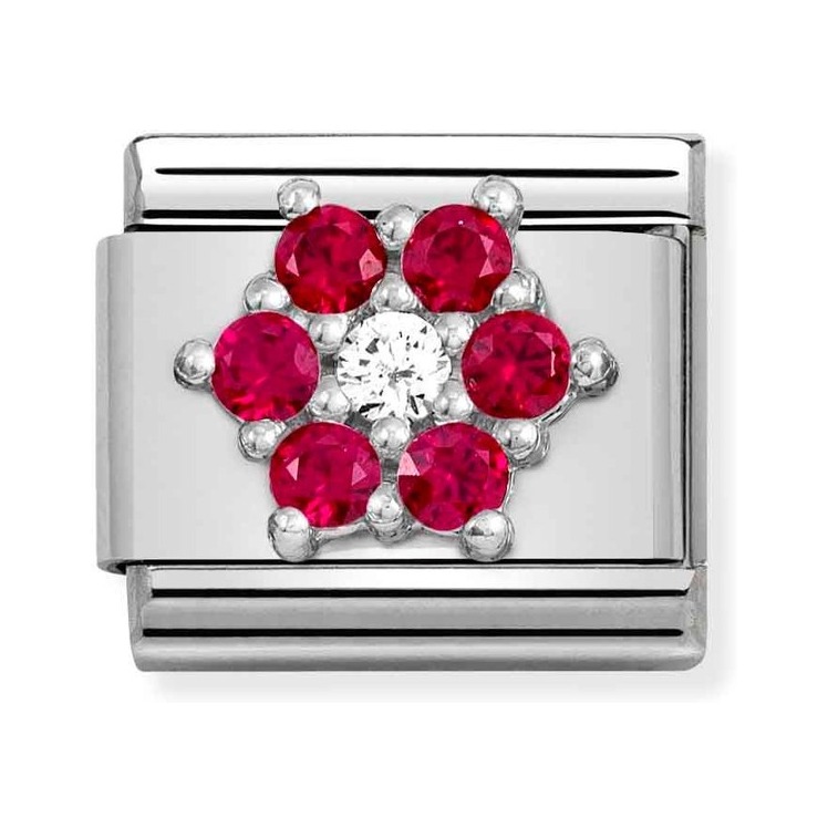 Nomination Composable Classic Charm Blume rot-weiß - Edelstahl, Sterling Silber, Zirkonia