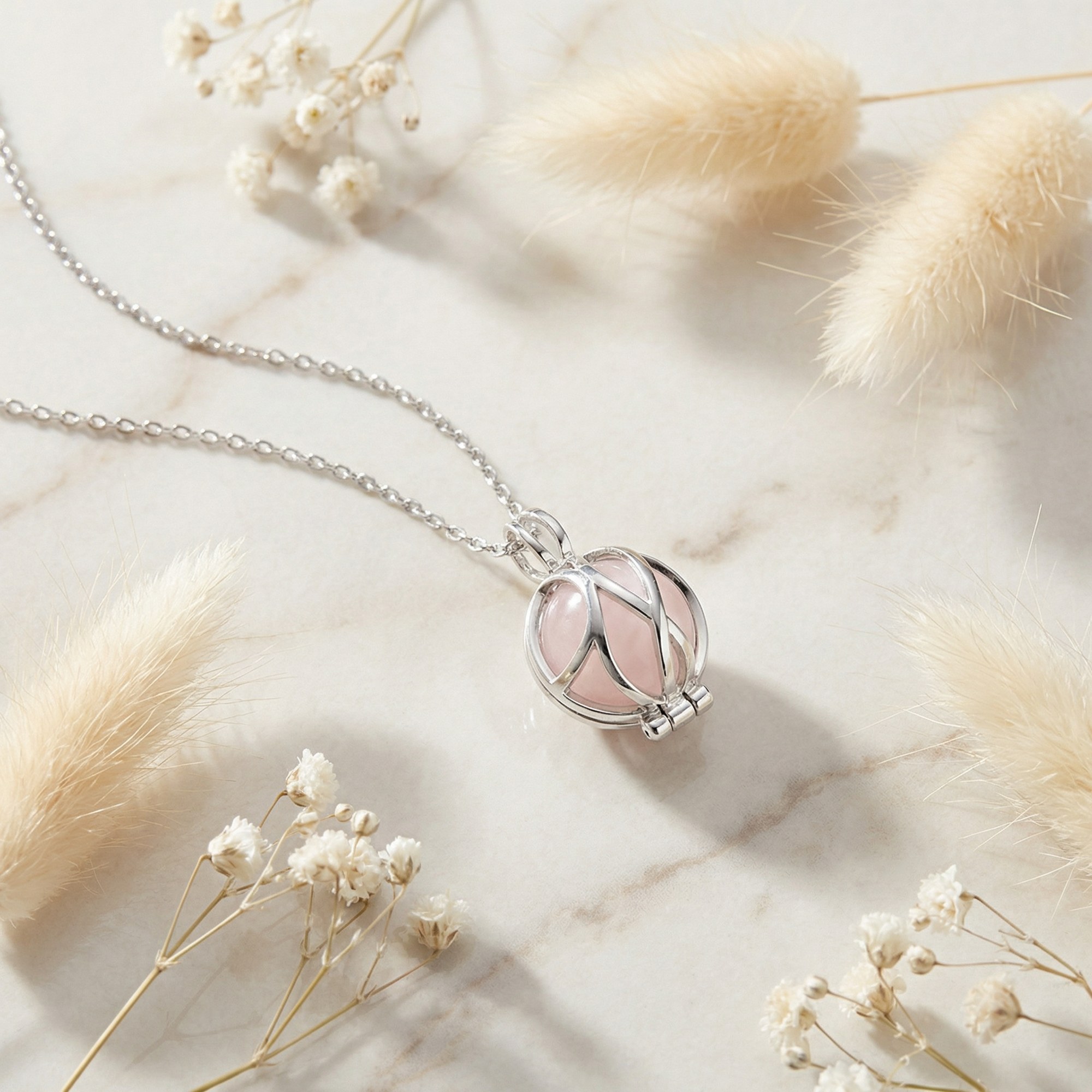 Engelsrufer HEAL Kette Powerful Stone - Kraftstein - Rosenquarz - Silber rhodiniert Rosa 42cm Gr. XS – Ansicht 4