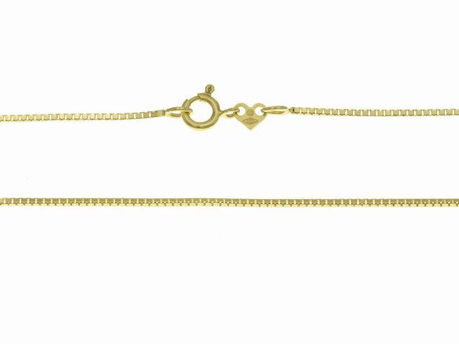 Venezianerkette 333 in Gelbgold, 1 x 1 mm, 42 cm lang, gefertigt vom Juwelier Harnisch, hochwertiger Verschluss. Elegantes Design für zeitlosen Schmuck.