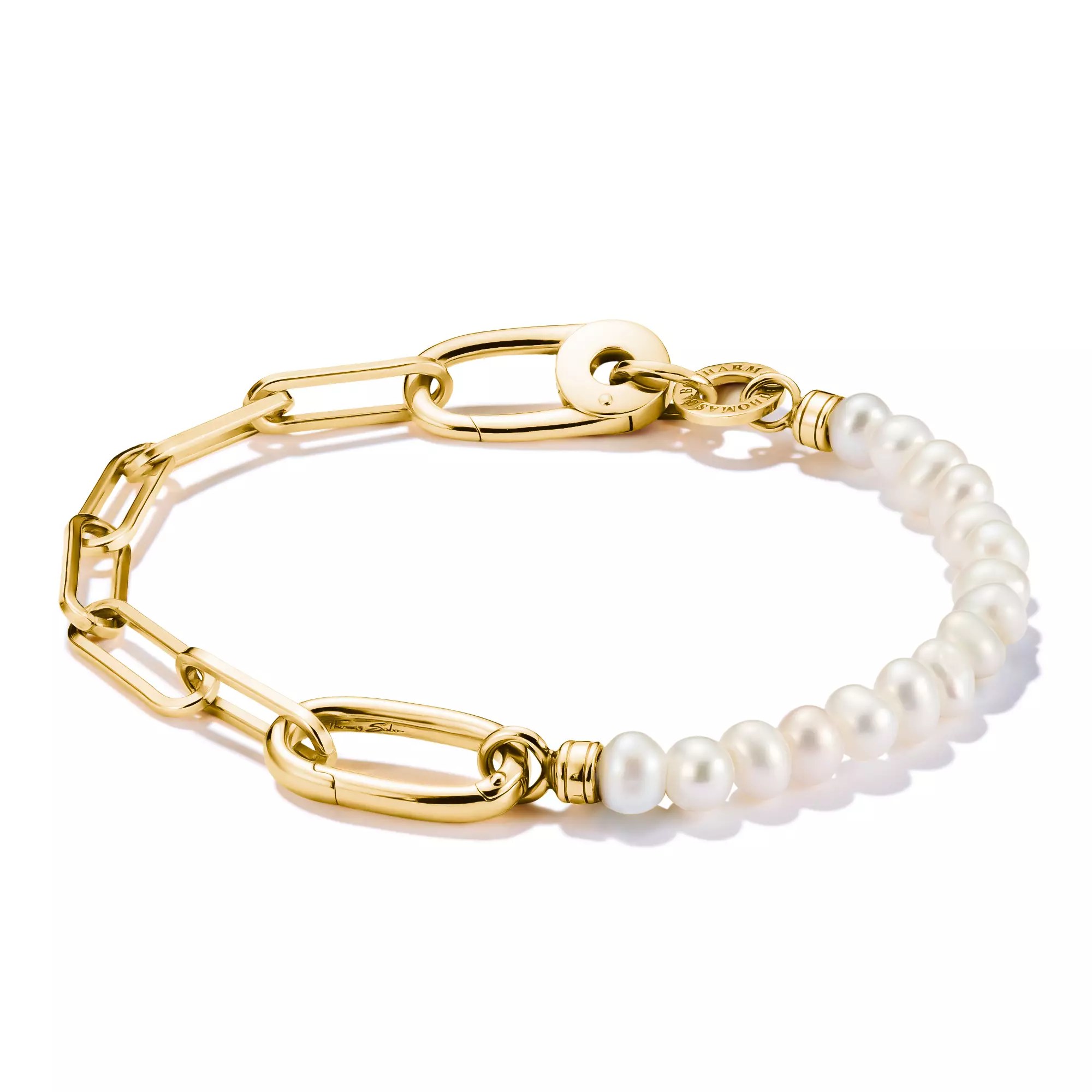 Thomas Sabo Connect - Charm Armband Perlen und Paperclip mit einem Connect Link - Silber & Gelbgold Verg. + Zuchtperle - 17 cm – Ansicht 2
