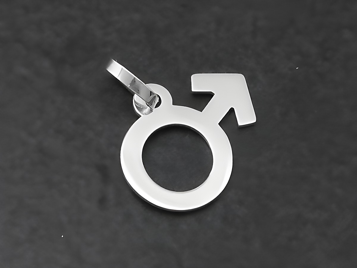 Silber Anhänger mit männlichem Symbol, schlicht und poliert, hergestellt von Juwelier Harnisch, ideal als modisches Accessoire für Herren.