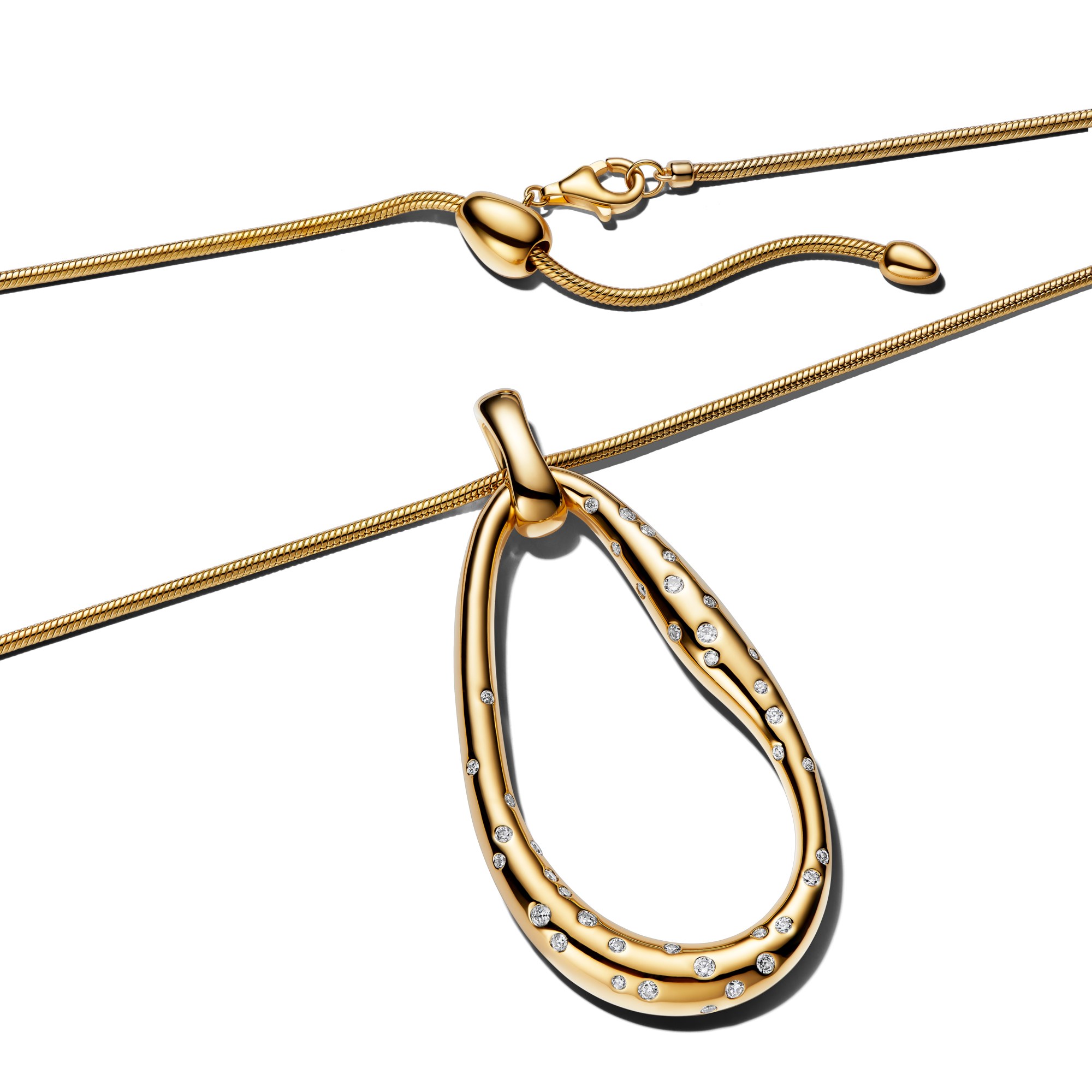 Pandora Organisch geformte Statement-Halskette mit Steinanhänger Zirkonia 90 cm - Gelbgold Vergoldung – Ansicht 2