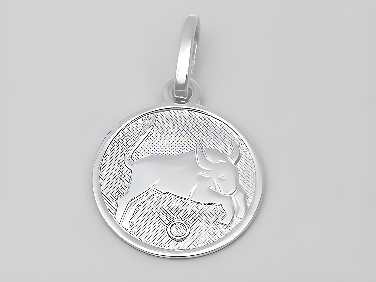 Polierter Stier aus sterling Silber, Sternzeichen Anhänger mit einem Durchmesser von 14 mm, hergestellt von Juwelier Harnisch, ideal als Schmuckstück für Tierkreiszeichen-Liebhaber.