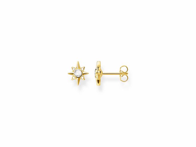 Thomas Sabo Ohrstecker aus vergoldetem Silber mit einem weißen Zirkonia im Design eines Sterns, elegant und funkelnd, ideal für jeden Anlass.