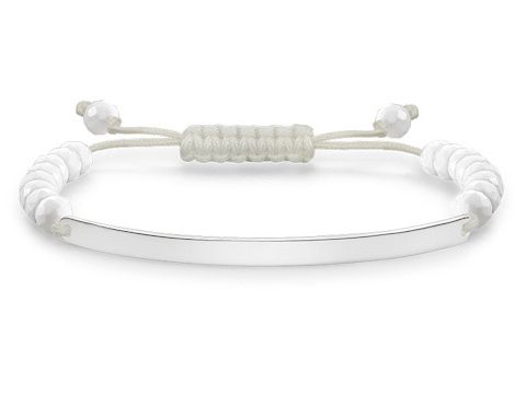 Makramee Armband von Thomas Sabo in Silber mit Achat und weißem Nylon, verstellbar von 16 bis 21 cm, schlichtes Design ideal für jeden Anlass.