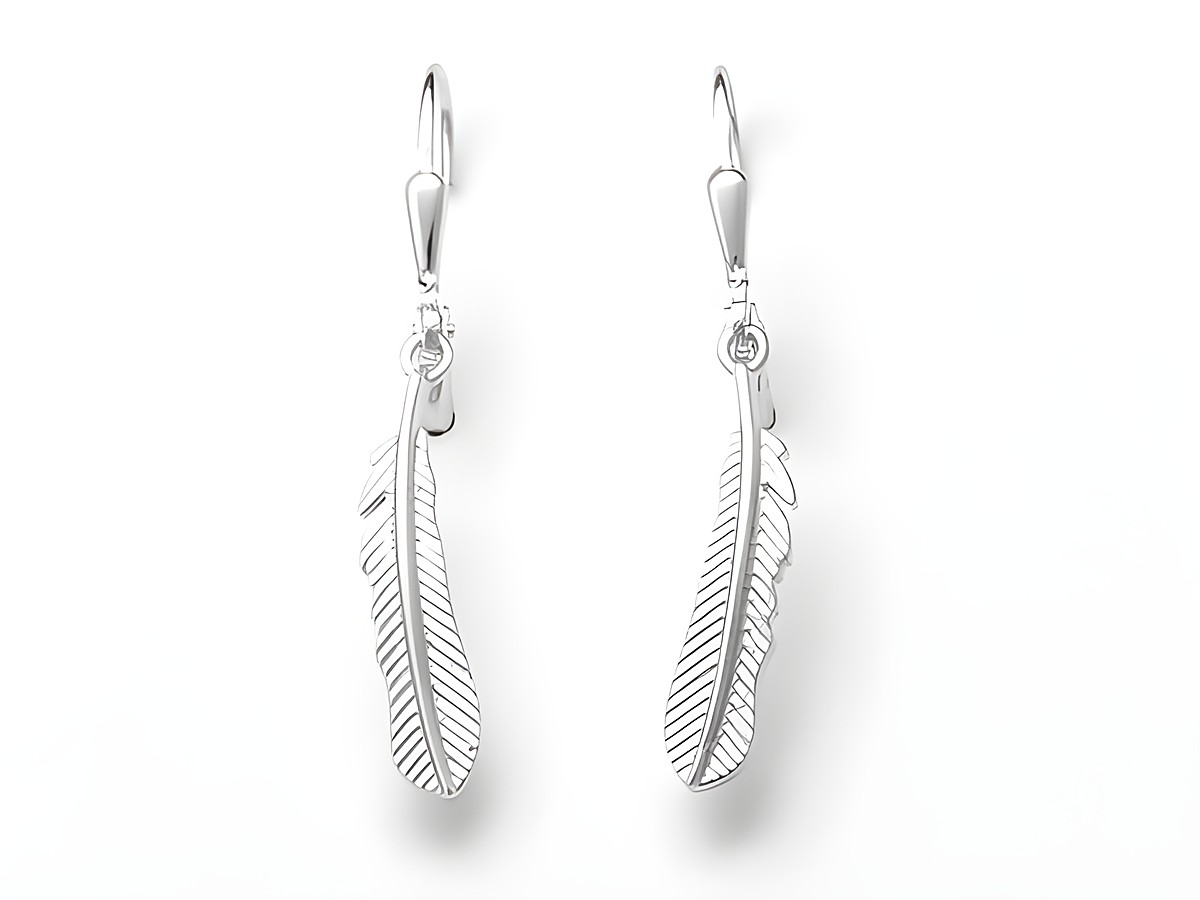 Silber Ohrringe in Form von Federn aus hochwertigem Sterling Silber, fabelhafter Hänger, Hersteller Juwelier Harnisch, Ohrhänger ohne Stein, perfekt für jeden Anlass.