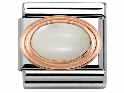 Armband von Nomination Classic in Roségold mit einem ovalen Natursteinelement aus Perlmutt Weiß, stilvolles Design für jeden Anlass.