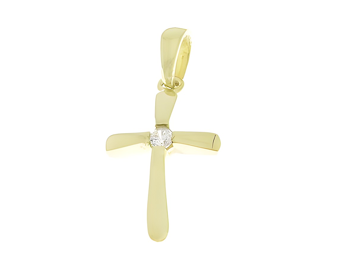 Zierlicher Kreuzanhänger aus Gold 333 mit zeitlosem Design, verziert mit Zirkonia, Hersteller Juwelier Harnisch, ideal für stilvolle Anlässe.
