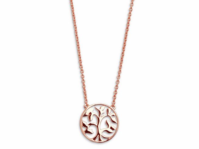 Xenox Sterling Silber Kette XS2896R in Roségold vergoldet mit Lebensbaum-Anhänger, Ankerkette von 40-45 cm, stilvolles Schmuckstück für besondere Anlässe.
