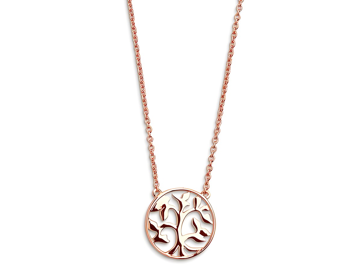 Xenox Sterling Silber Kette XS2896R in Roségold vergoldet mit Lebensbaum-Anhänger, Ankerkette von 40-45 cm, stilvolles Schmuckstück für besondere Anlässe.