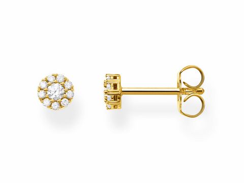 Silberner Ohrstecker aus der Thomas Sabo Charming Collection mit gelbgoldener Fassung und klarem Zirkonia, rund und funkelnd, elegantes Design, ideal für besondere Anlässe.