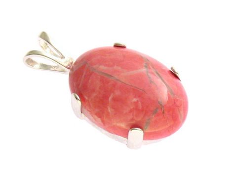 Howlith Cabochon in ovaler Form, rosa Farbe mit feinen Adern, gefasst in hochwertigem Sterling Silber, eleganter Anhänger vom Juwelier Harnisch, ideal für Schmuckliebhaber.