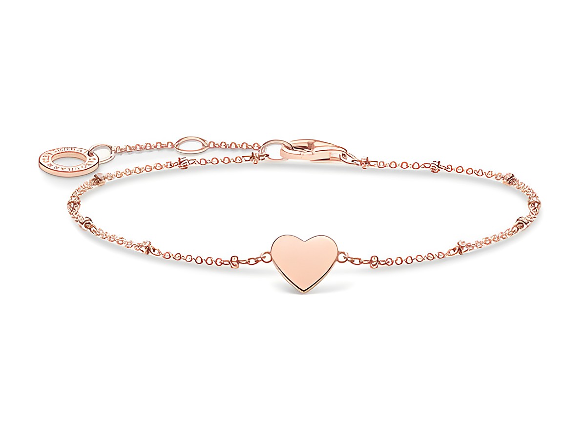Silbernes Armband aus der Thomas Sabo Charming Collection mit herzförmigem Anhänger in Roségold, verstellbar von 16 bis 19 cm, edles Design für stilvolle Trägerinnen.