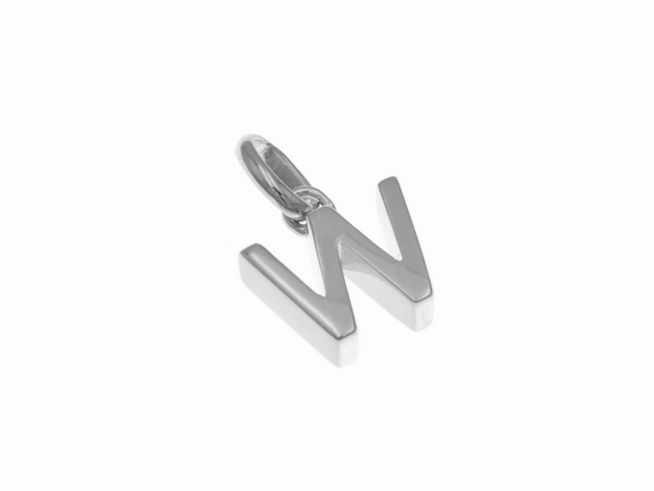Anhänger aus Sterling Silber in Form des Buchstabens W, poliert und rhodiniert, hergestellt von Juwelier Harnisch. Ideal für persönliche Akzente oder als Geschenk.