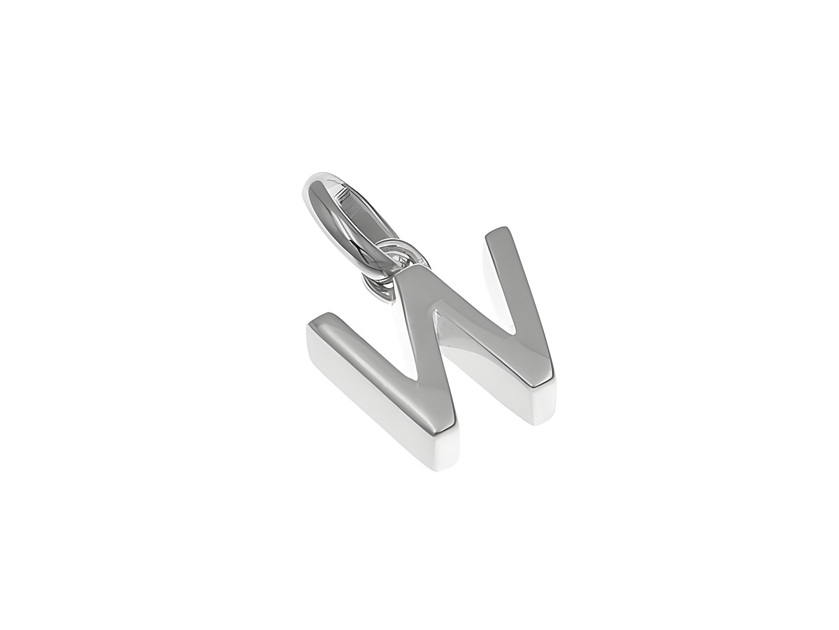 Anhänger aus Sterling Silber in Form des Buchstabens W, poliert und rhodiniert, hergestellt von Juwelier Harnisch. Ideal für persönliche Akzente oder als Geschenk.