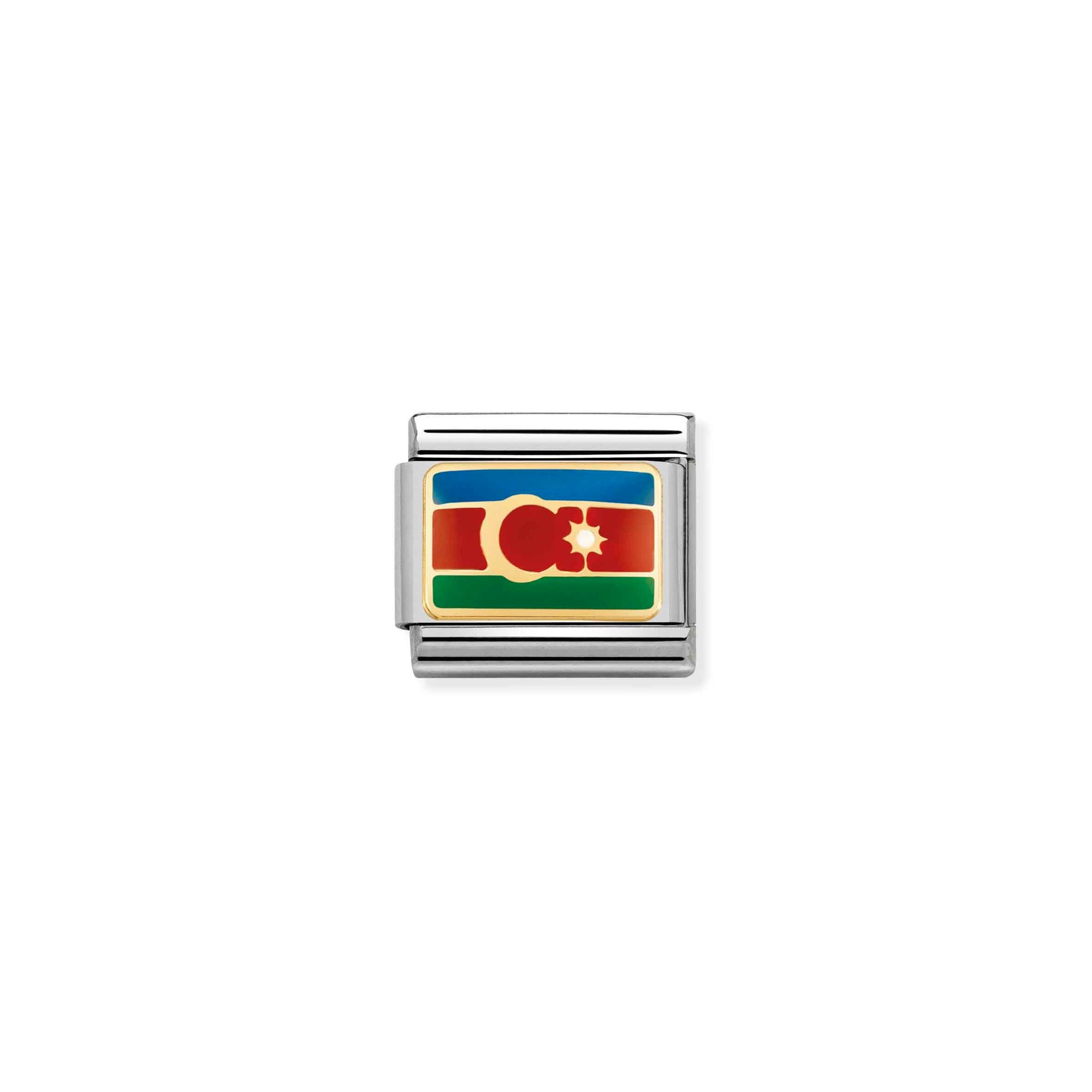Nomination Composable Classic Charm Flagge Aserbaidschan - Edelstahl, Gold 750 Gelbgold, Emaille