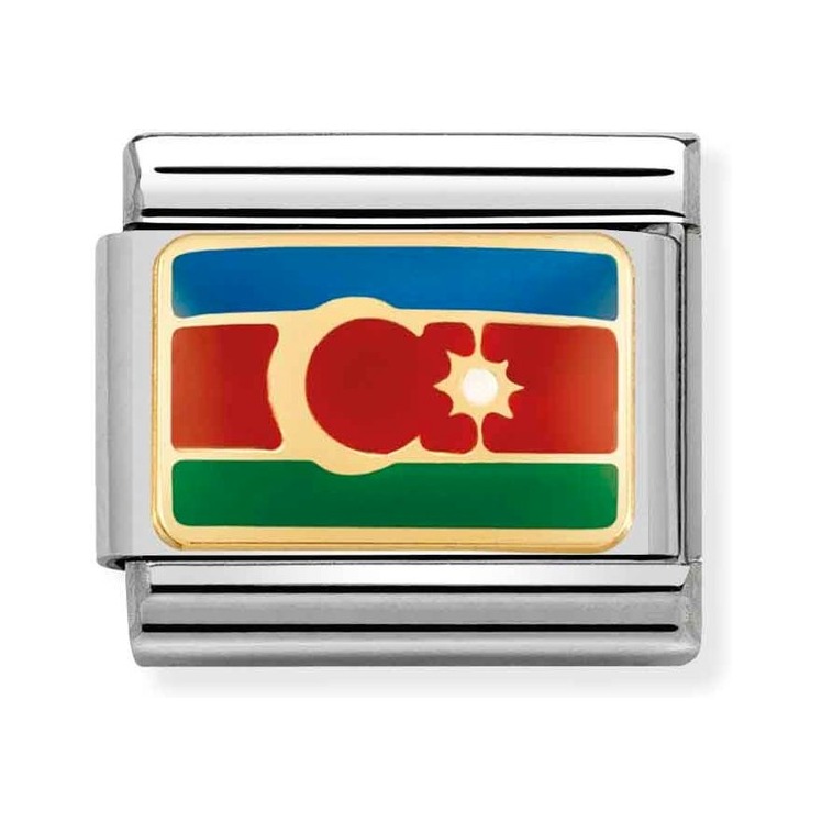 Nomination Composable Classic Charm Flagge Aserbaidschan - Edelstahl, Gold 750 Gelbgold, Emaille
