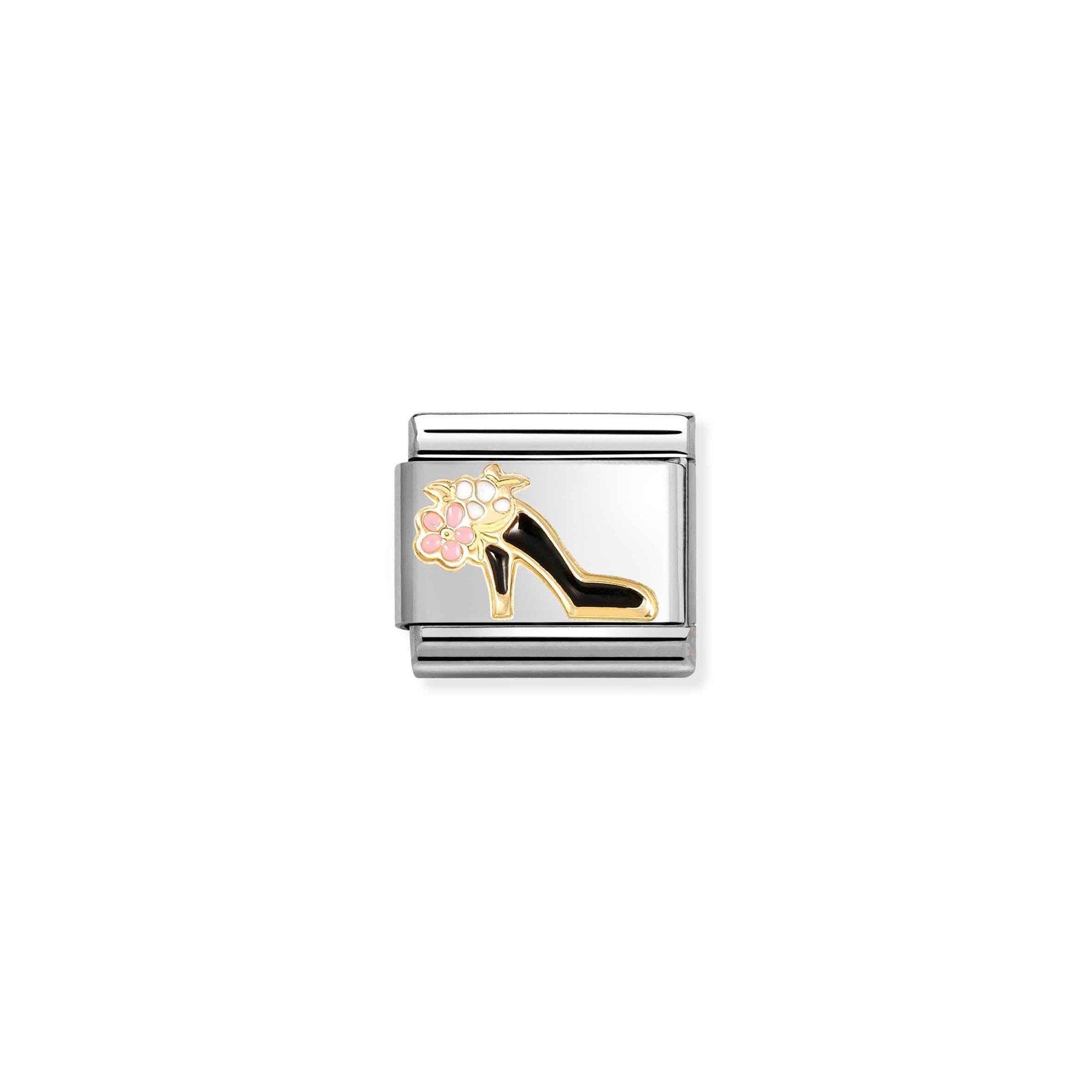Nomination CLASSIC Element - 585 Gelbgold - Emaille - Schuh mit Blume - Schwarz – Ansicht 2