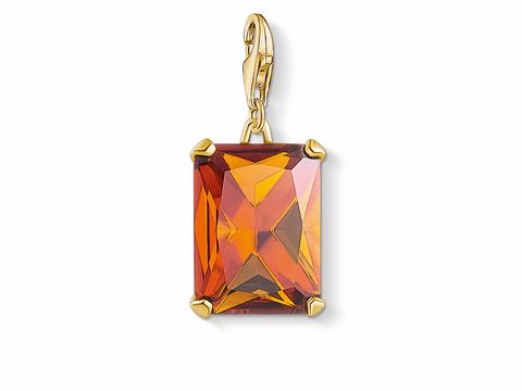 Silber Gelbgold Charm-Anhänger von Thomas Sabo mit einem großen, funkelnden orangefarbenen Stein und Perlen, ideal für stilvolle Accessoires.