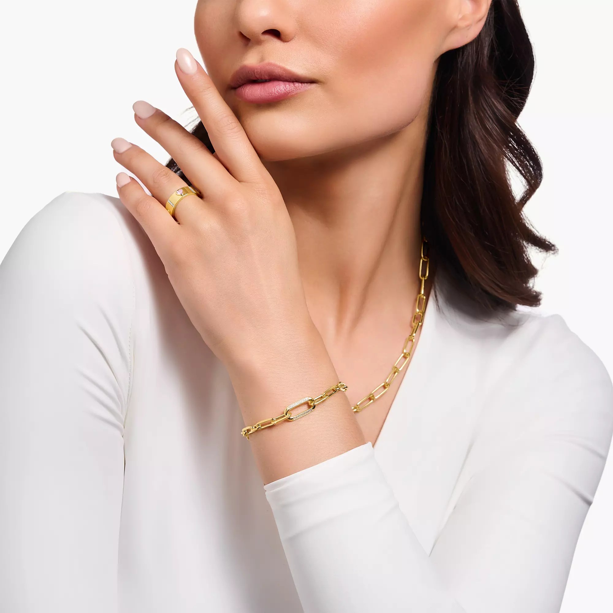 Thomas Sabo Gliederarmband mit steinbesetztem Ankerelement vergoldet – Silber – Zirkonia – 19 cm – Ansicht 2