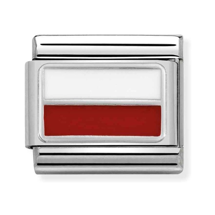 Nomination Composable Classic Charm Flagge Polen - Edelstahl, Sterling Silber, Emaille