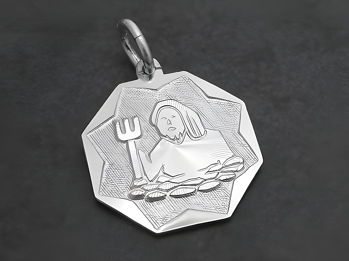 Silber Anhänger Platte Sternzeichen Wassermann Hersteller Juwelier Harnisch zeigt eine stilisierte Darstellung des Wassermanns mit einem Wasserkrug auf einer achteckigen Form.