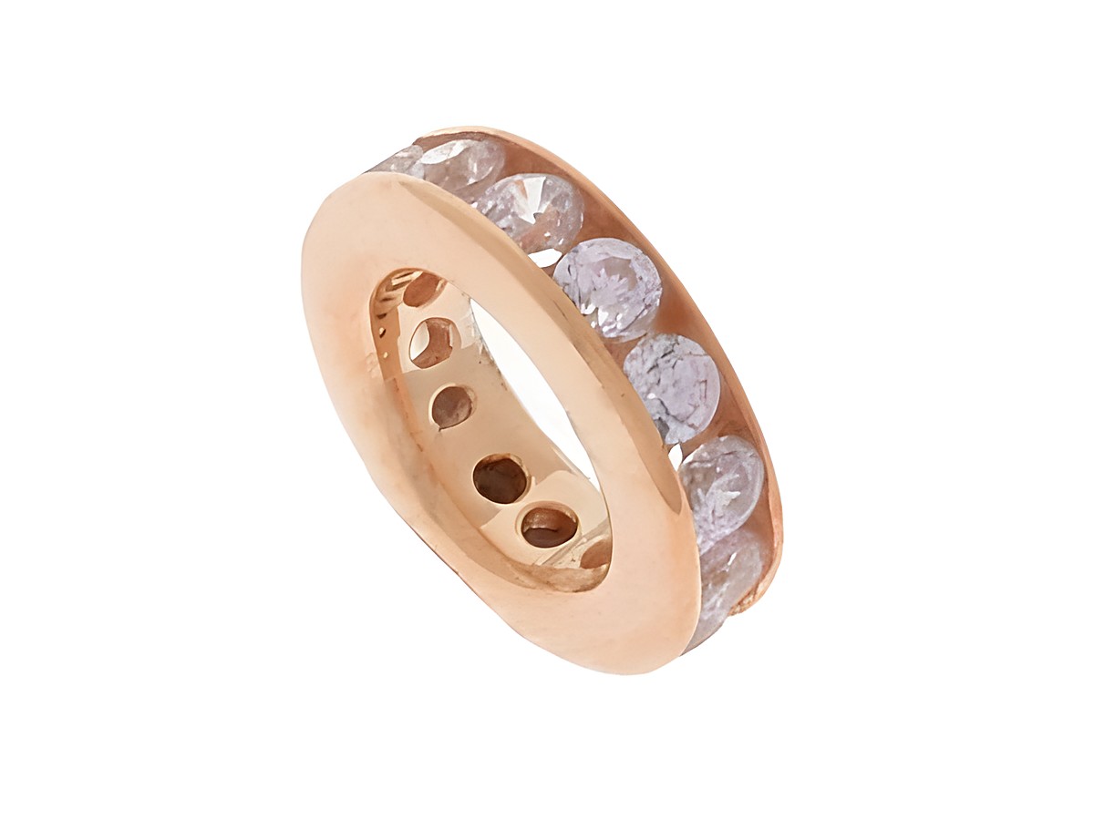 Memorie Taufring aus rosé vergoldetem Sterling Silber mit rosa Zirkonia, gefertigt von Juwelier Harnisch, elegantes Design für besondere Anlässe.