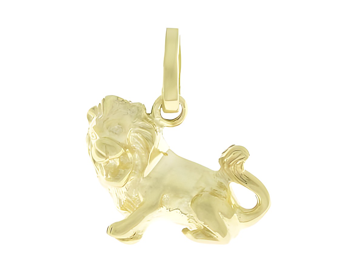 Löwe als Anhänger, Sternzeichen aus 925 Sterling Silber vergoldet poliert, Hersteller Juwelier Harnisch, dargestellt in lebendiger Pose.