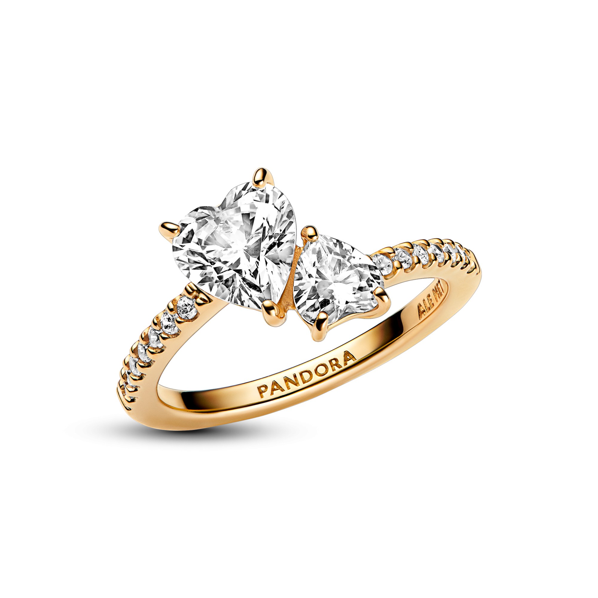 Pandora Doppel-Herz funkelnder Ring - Gelbgold Vergoldung – Ansicht 2