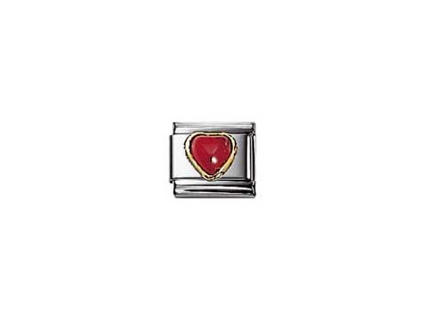 Nomination Classic Steine Herz Koralle Rot 030501 11 von Hersteller Nomination zeigt ein silbernes Armbandmit einem roten Herz aus Koralle, umrandet von einer goldenen Kontur.
