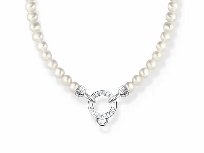 Halskette von Thomas Sabo aus Silber mit Süßwasserzuchtperlen und weißen Zirkonia, verstellbare Länge von 40 bis 45 cm, elegant und zeitlos im Design.