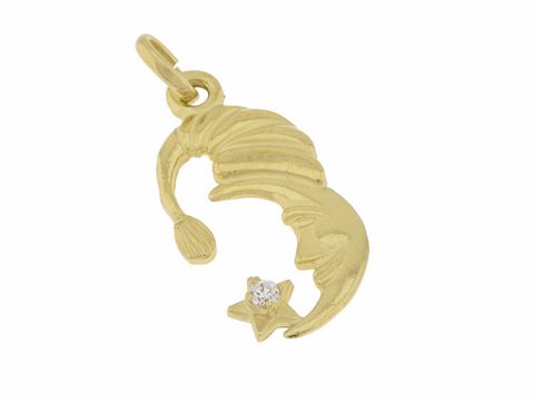 Mond und Stern Anhänger aus 333 Gold, träumerisch und ca 2 cm groß, mit Zirkonia, gefertigt vom Juwelier Harnisch, zeigt eine harmonische Darstellung von Sonne, Mond und Sternen.