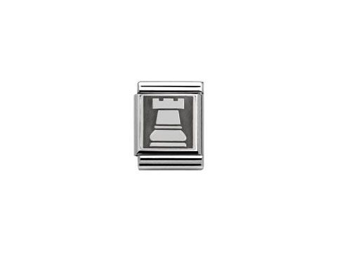 Nomination Big OXIDIZED SYMBOLS Sterling Silber Tower 332110 02 zeigt ein stilisiertes Turmsymbol auf einem quadratischen Silbermodul, elegant und modern im Design.