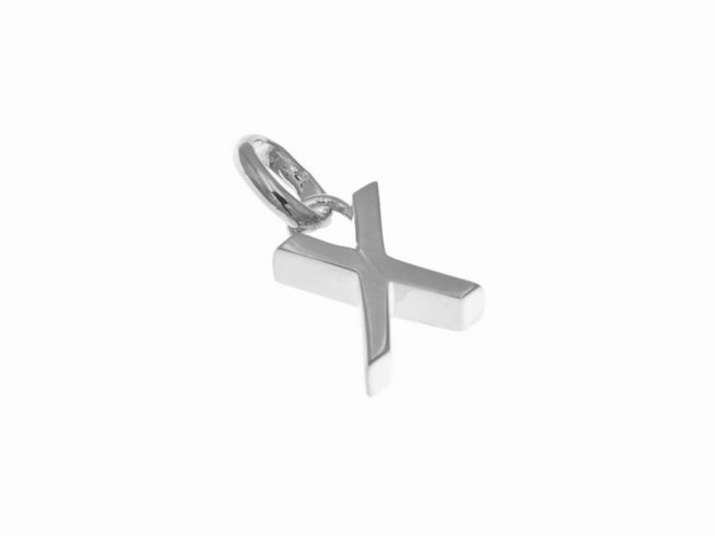 Anhänger aus Sterling Silber in Form des Buchstabens X, poliert und rhodiniert, hergestellt von Juwelier Harnisch, glänzende Oberfläche, perfektes Accessoire.
