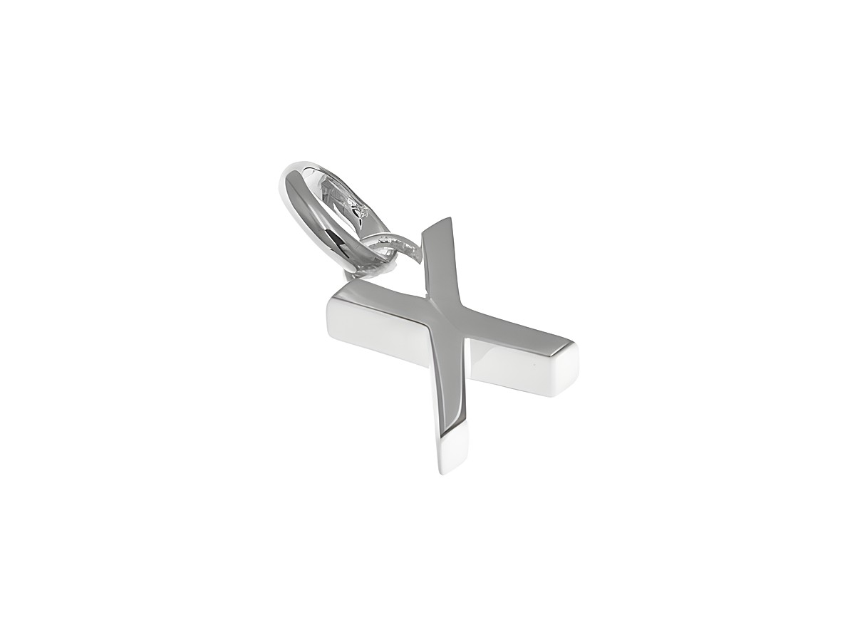 Anhänger aus Sterling Silber in Form des Buchstabens X, poliert und rhodiniert, hergestellt von Juwelier Harnisch, glänzende Oberfläche, perfektes Accessoire.