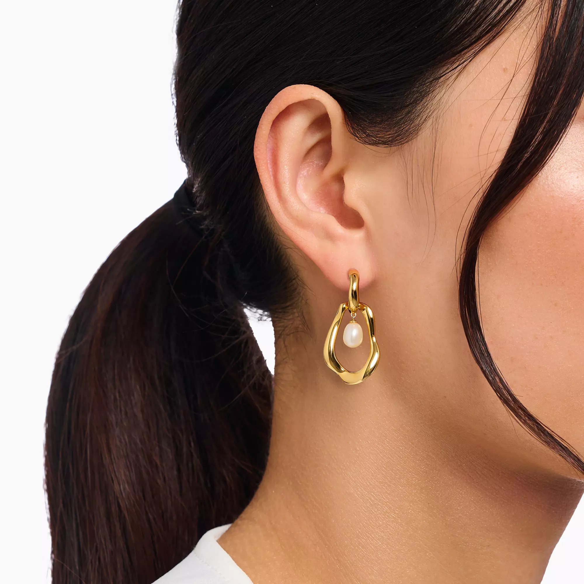 Thomas Sabo Creolen mit Perlen-Anhänger Natural Beauty vergoldet – Silber – Perle – Ansicht 4