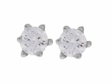 Silber Ohrringe rund rhodiniert mit klaren Zirkonia in Krappenfassung 4,6 mm, Hersteller Juwelier Harnisch, elegante Schmuckstücke für jeden Anlass.