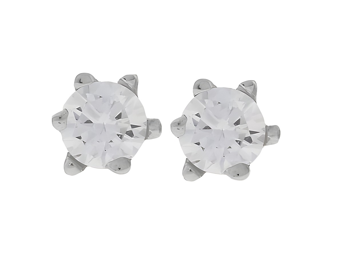 Silber Ohrringe rund rhodiniert mit klaren Zirkonia in Krappenfassung 4,6 mm, Hersteller Juwelier Harnisch, elegante Schmuckstücke für jeden Anlass.