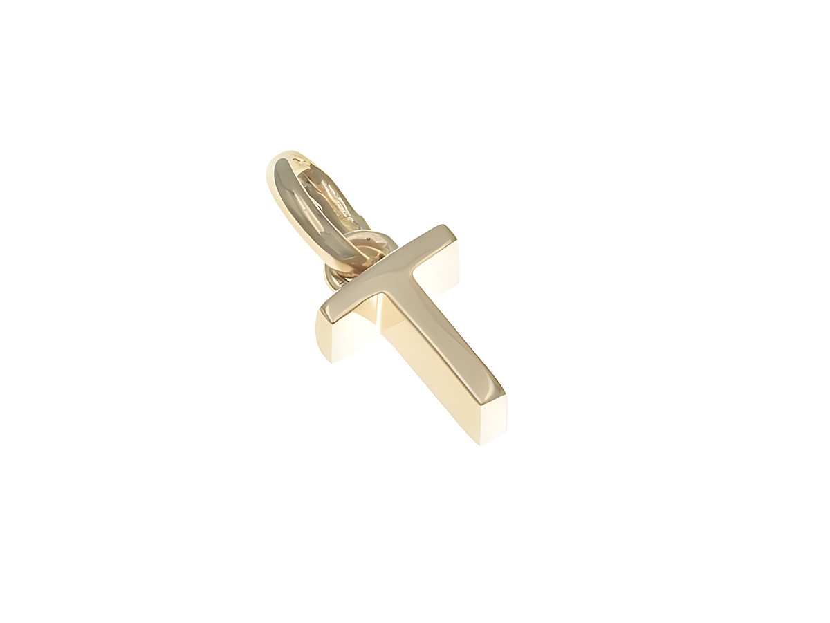 Anhänger aus poliertem Sterling Silber in Form des Buchstabens T, vergoldet in Roségold, vom Hersteller Juwelier Harnisch. Ideal als elegantes Schmuckstück.