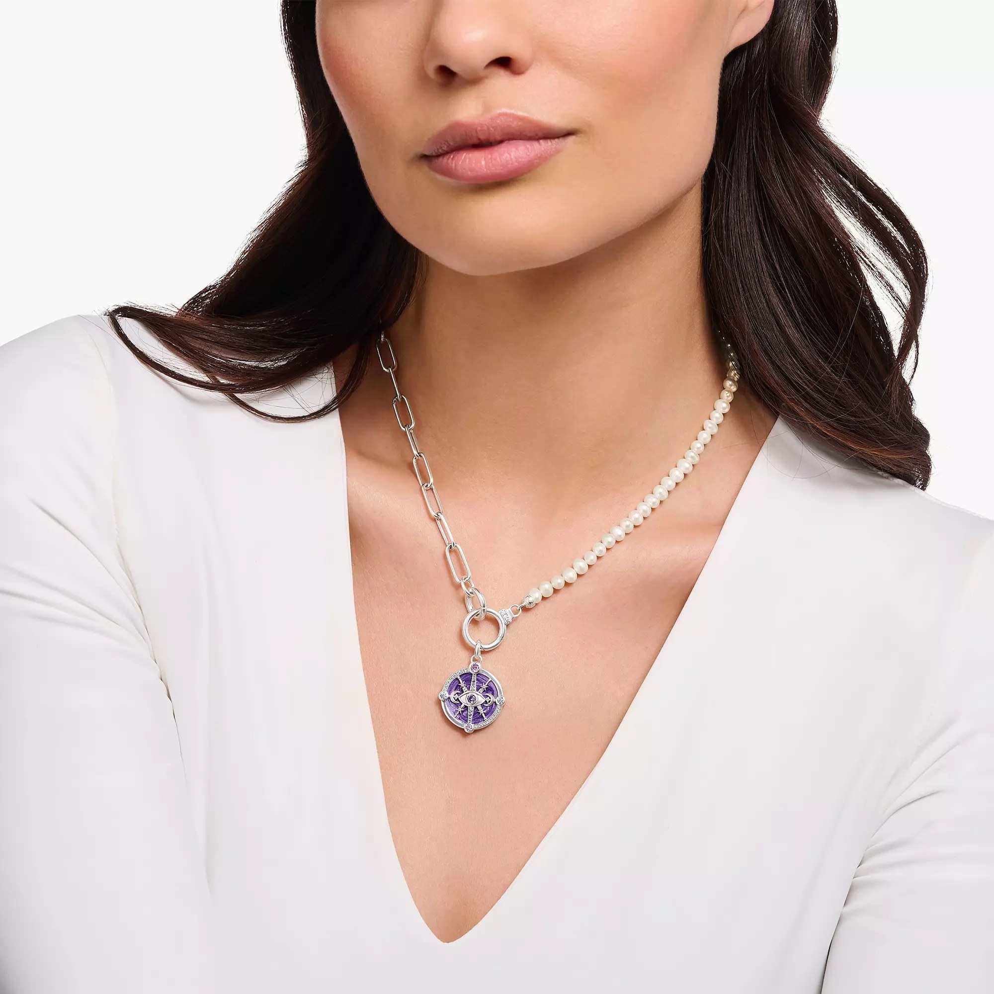 Thomas Sabo Carrier - 47 cm Silber & Perle & Zirkonia - Weiß - elegante Gliederkette – Ansicht 2