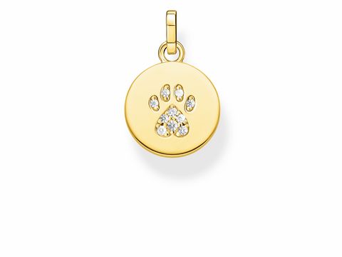 Thomas Sabo PE882-414-14 Anhänger in Silber und Gelbgold mit einem weißem Pfoten-Abdruck und funkelnden Zirkonia-Steinen, ideal für Tierliebhaber und als modisches Accessoire.