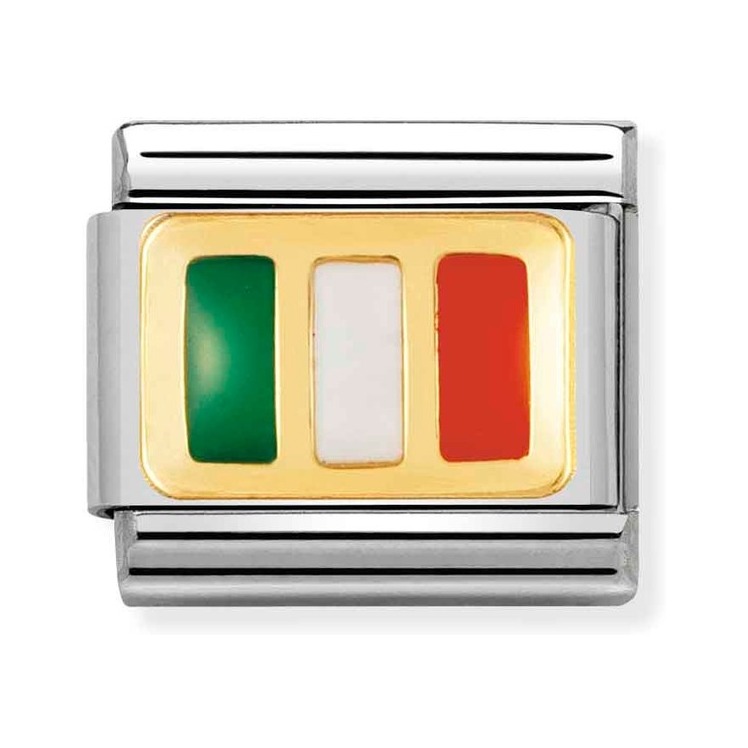Nomination Composable Classic Charm Flagge Irland - Edelstahl, Gold 750 Gelbgold, Emaille