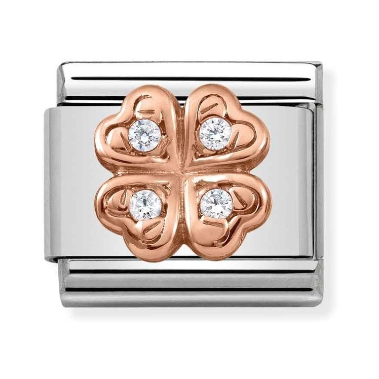 Nomination Composable Classic Charm Glücksklee Relief - Edelstahl, roségoldfarben, Zirkonia