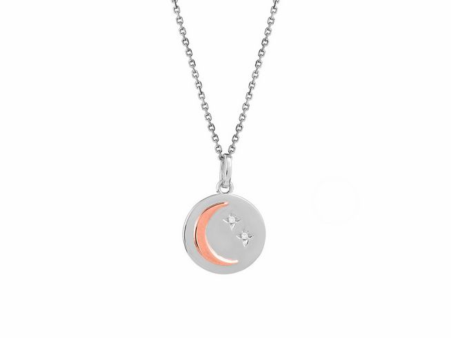 Zarte Xenox Silber Kette XS3454RK in Roségold Vergoldung mit Mond- und Sternendesign, Länge 40-45 cm, elegant und stilvoll ideal für jeden Anlass.