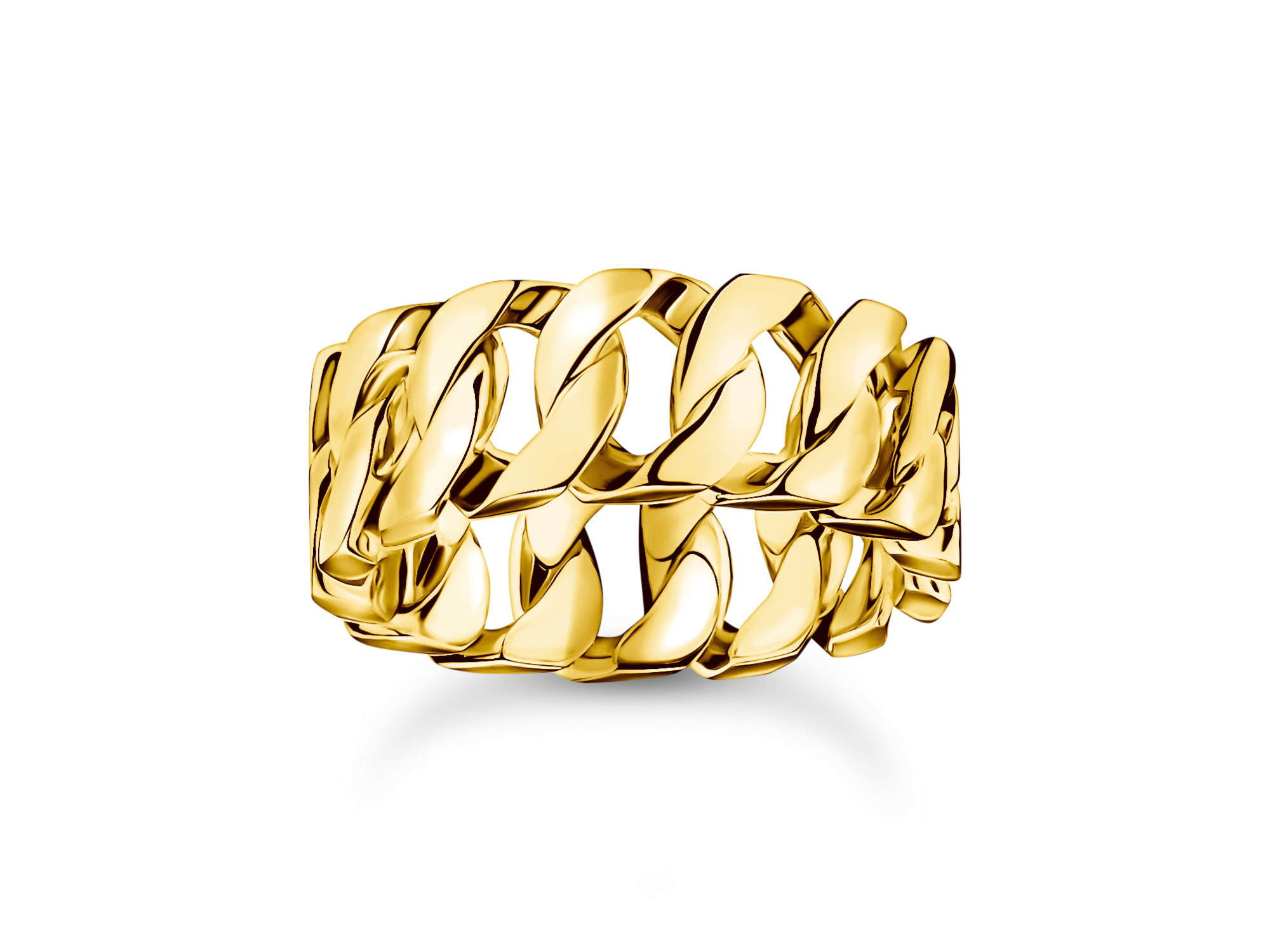 Breiter Ring aus vergoldetem Silber mit Panzerkette Design, elegant und modern, Modell TR2497-413-39-50 von Thomas Sabo, Größe 50, aus der Rebel Basics Kollektion.