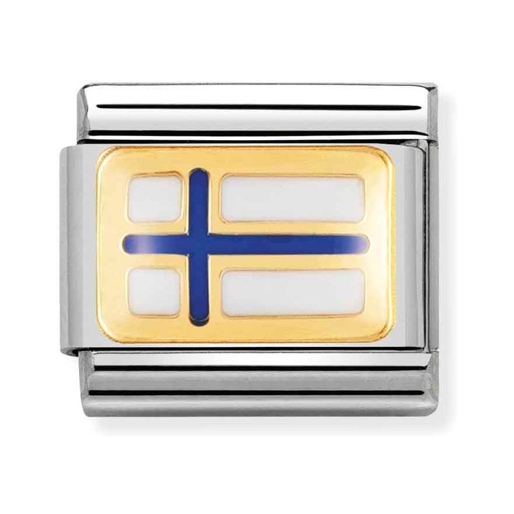 Nomination Composable Classic Charm Flagge Finnland - Edelstahl, Gold 750 Gelbgold, Emaille