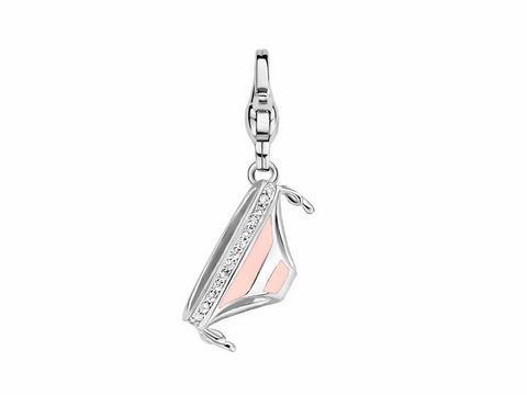 Bikini Hose Ti Sento Silber Charms 8409PI in Form eines stilisierten Bikiniunterteils aus Silber mit rosa Akzenten und funkelnden Details, ideal als Schmuckanhänger.