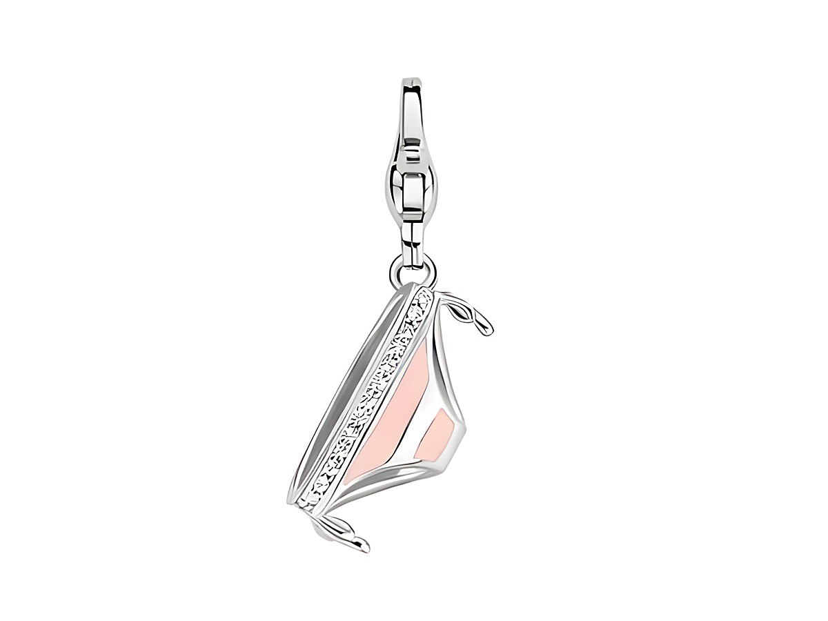 Bikini Hose Ti Sento Silber Charms 8409PI in Form eines stilisierten Bikiniunterteils aus Silber mit rosa Akzenten und funkelnden Details, ideal als Schmuckanhänger.