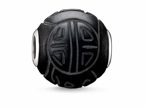 Thomas Sabo Karma Beads K0055-023-11 aus Shanghai Silber mit schwarzem Obsidian, schlichte runde Form mit faszinierendem Muster, ideal für individuelles Schmuckdesign.